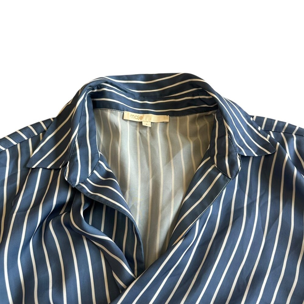 Maje Blue and White Striped Wrap Blouse - Picture 3 of 14